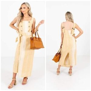 Strut & Bolt Faux Wrap Square Neck Adjustable Strap Split Hem Linen Maxi Dress